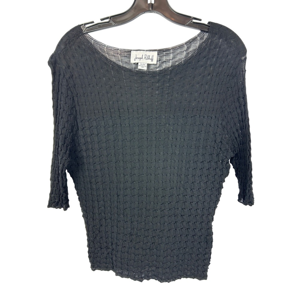 Joseph Ribkoff Avant Garde Black Textured Popcorn Knit 3/4 Sleeve Top Size XL